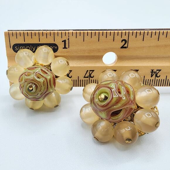 Hobé Vintage Bead Cluster Earrings Lucite & Lampwork Glass - Picture 6 of 6